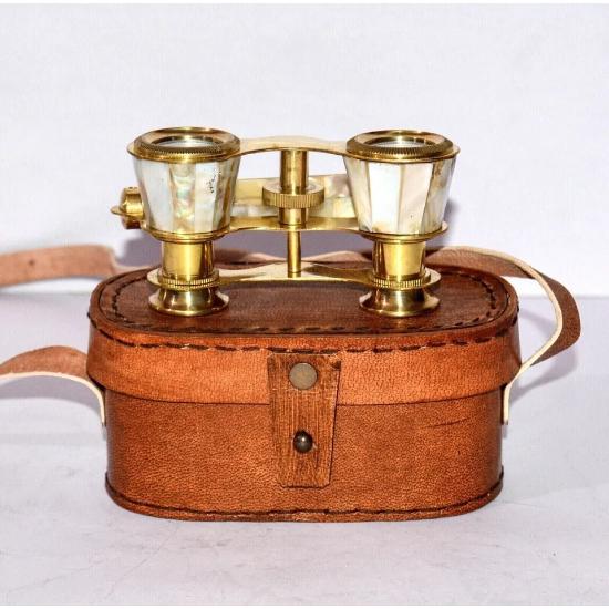Vintage Brass Opera Glasses Mother of Pearl & Handle Brass Fittings France