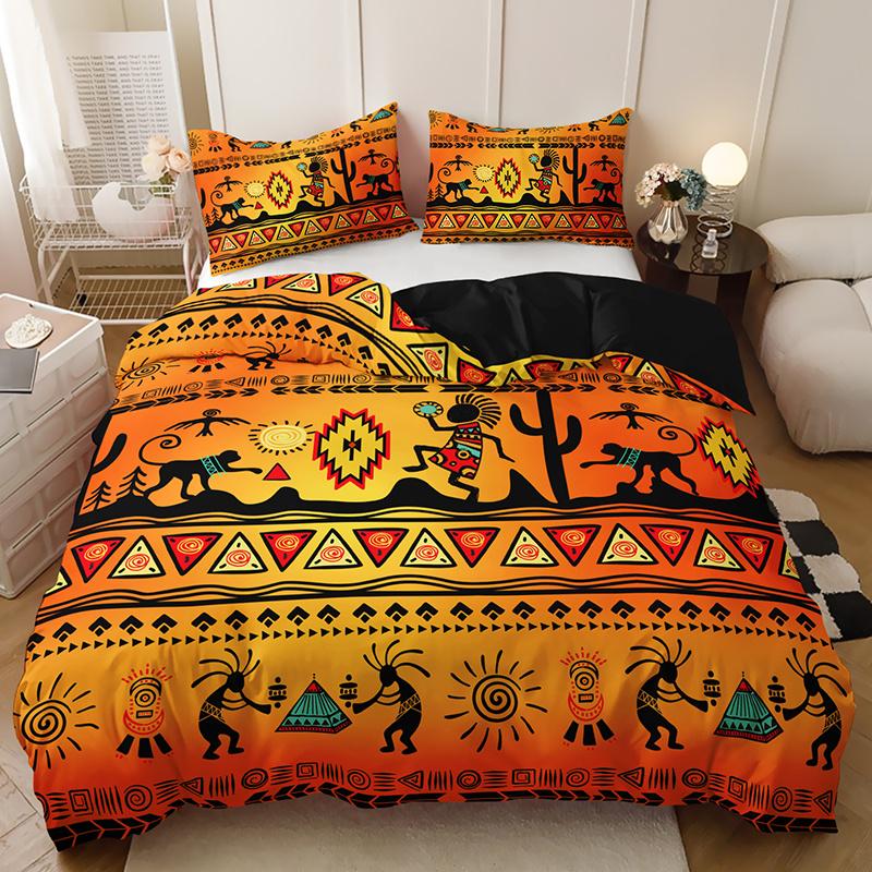 2/3Pcs South American Tribal Totem Duvet Cover Set, HD Printing All Season Bedding with Pillowcases, Home Dorm Decor