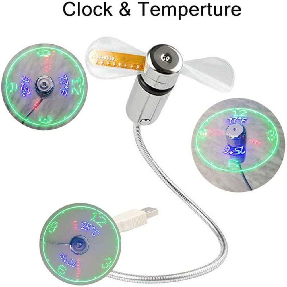 Time Temperature Display LED Clock  Fan Flexible Gooseneck Clock Cool  Fan Hand   PC Notebook