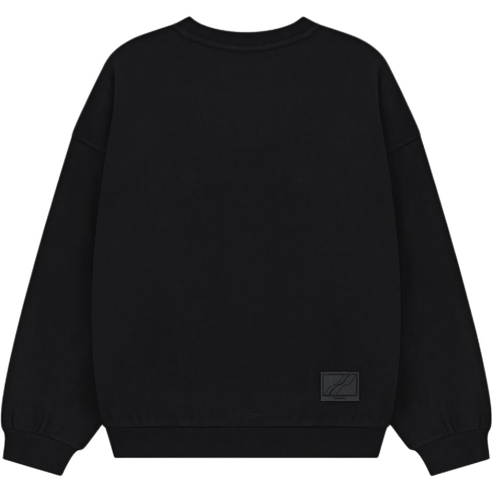 WE11DONE Ss26 Back Hem Rubber Logo Patch Letter Round Neck Drop Shoulder Long Sleeve Sweatshirt Unisex Sweatshirt WD-TS0-26-925-U-BK