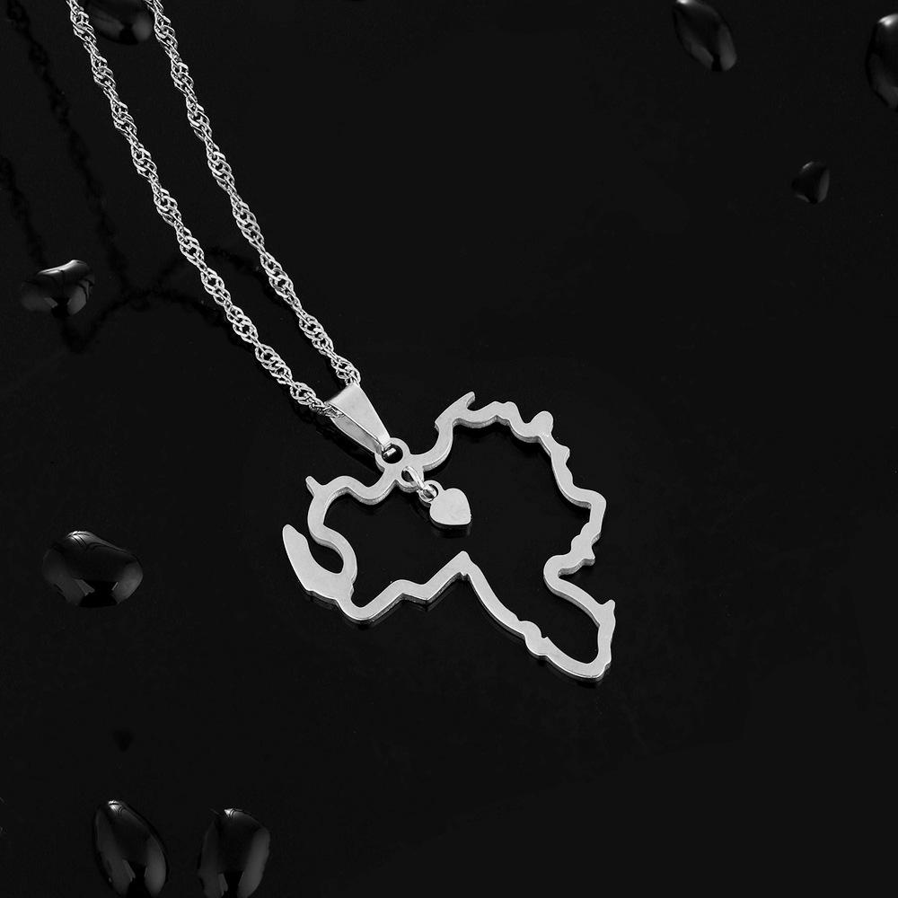 Unisex Elegant Venezuela Map Flag Pendant Necklace - Fashionable Stainless Steel Jewelry