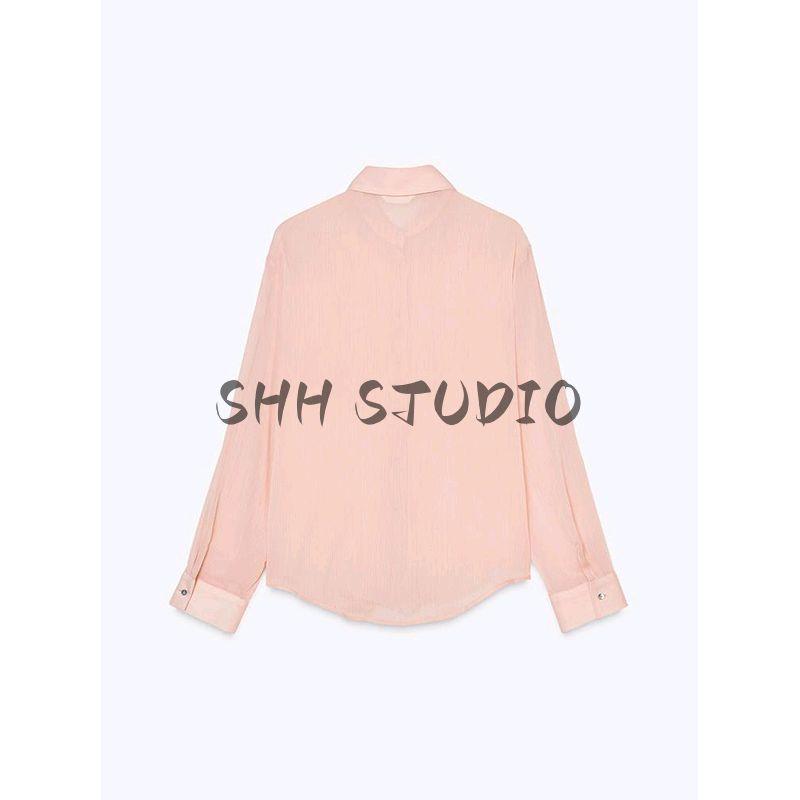 Spring New Women's Clothing Sweet Style Decorated Row Button Long Sleeves Lapel Front Convex Design Shirt 3897081