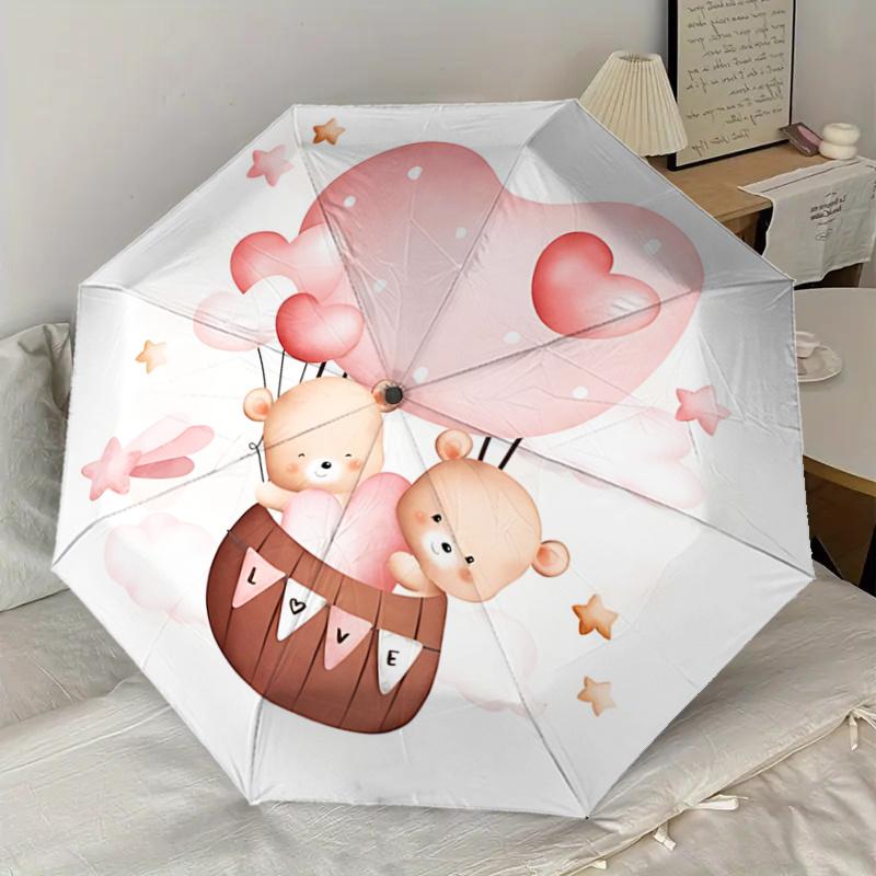 Heart-Shaped Hot Air Balloon Basket with Bears - Romantic Valentine's Day Gift for Fans, Travelers, Everyday Use, Foldable Umbrella Design,