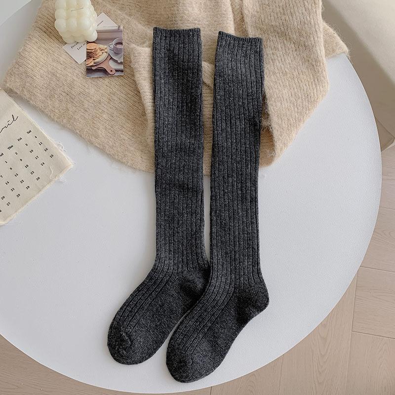 

Шерстяные носки до середины икры, женские осенние и зимние утолщенные теплые чулки, простые однотонные универсальные верхние чулки в японском стиле, носки в студенческом стиле