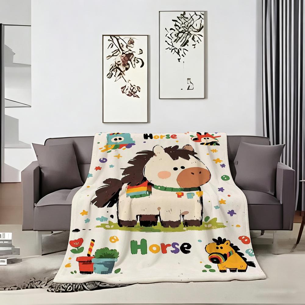 Painting Cute Pony Throw Lightweight 240G Flannel Blanket Soft Skin-Friendly For Summer Cooling
