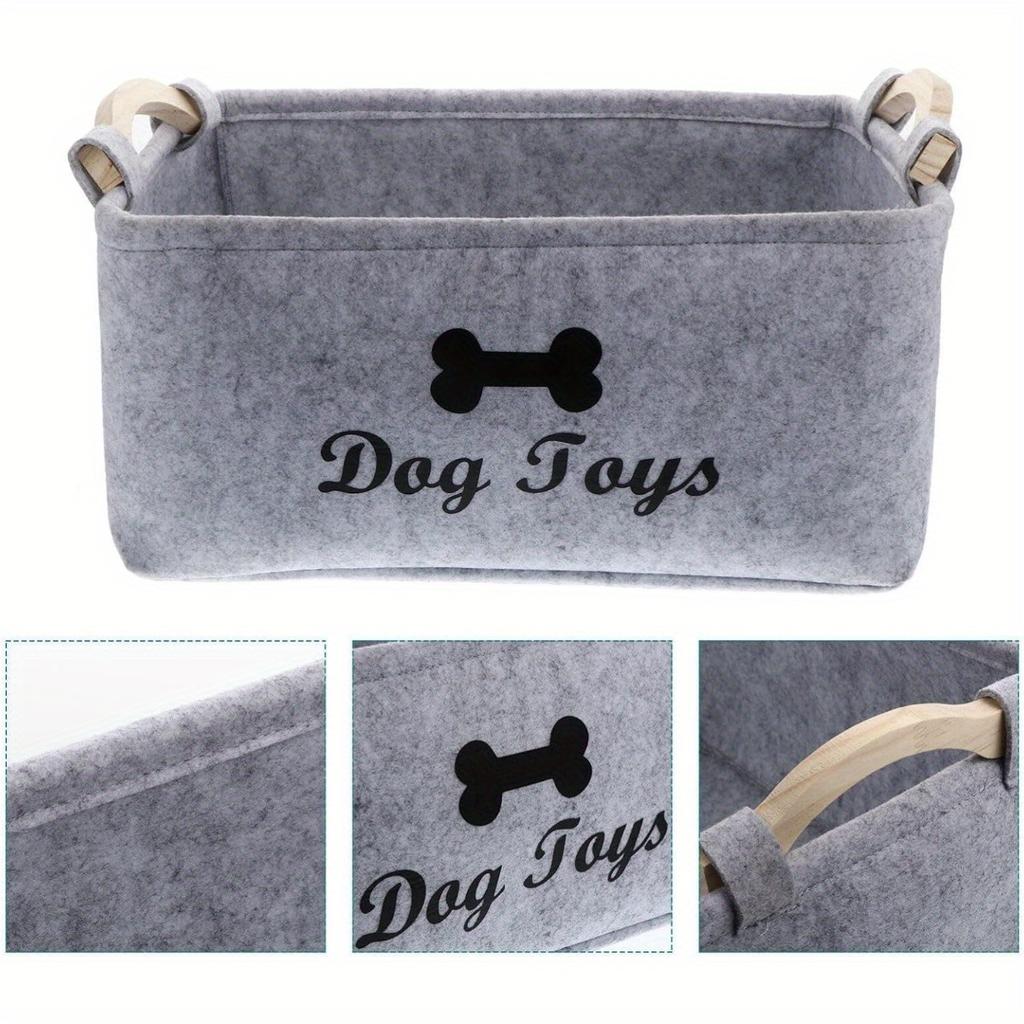 Multifunctional Felt Storage Basket Wooden Handle Pet Toys Home Organization Living Room Bedroom Use