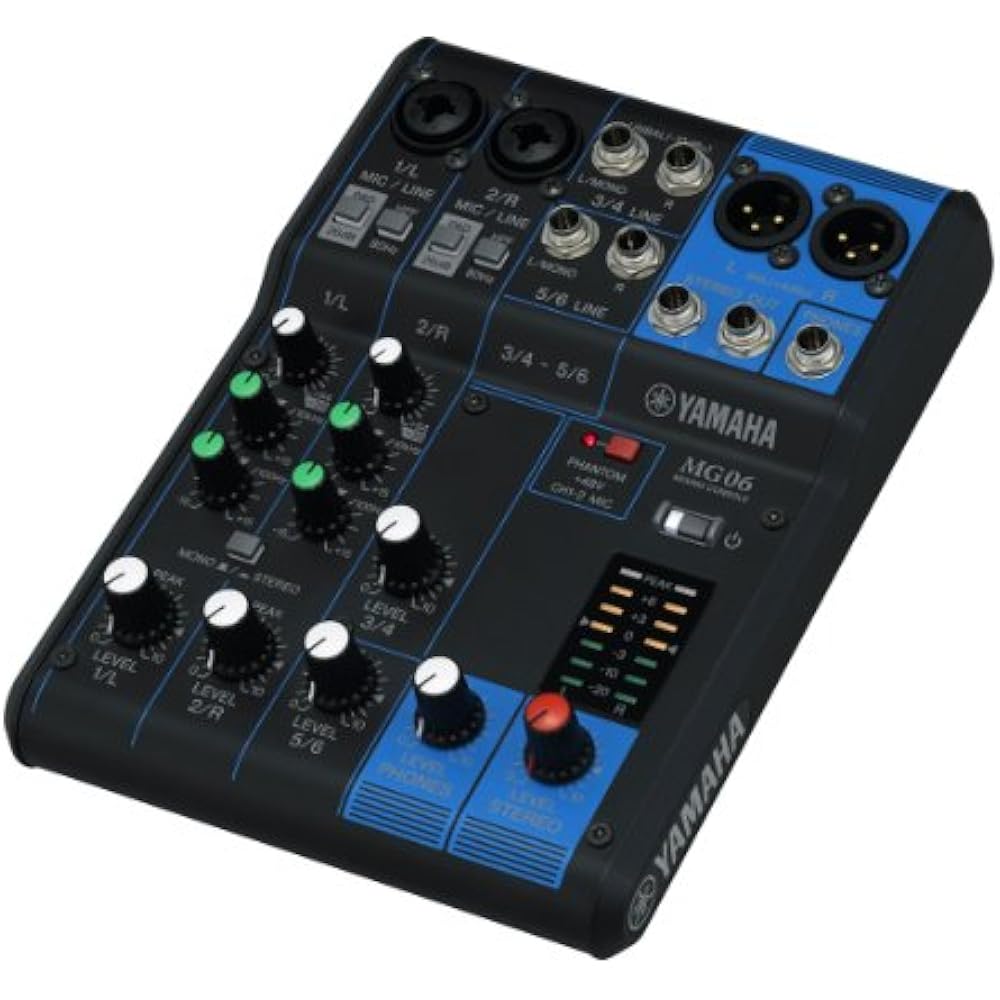 YAMAHA YAMAHA 6-channel Mixing Console MG06 with Maximum 2 Mic/6 Line Input Mic Preamp “D-PRE”, R...