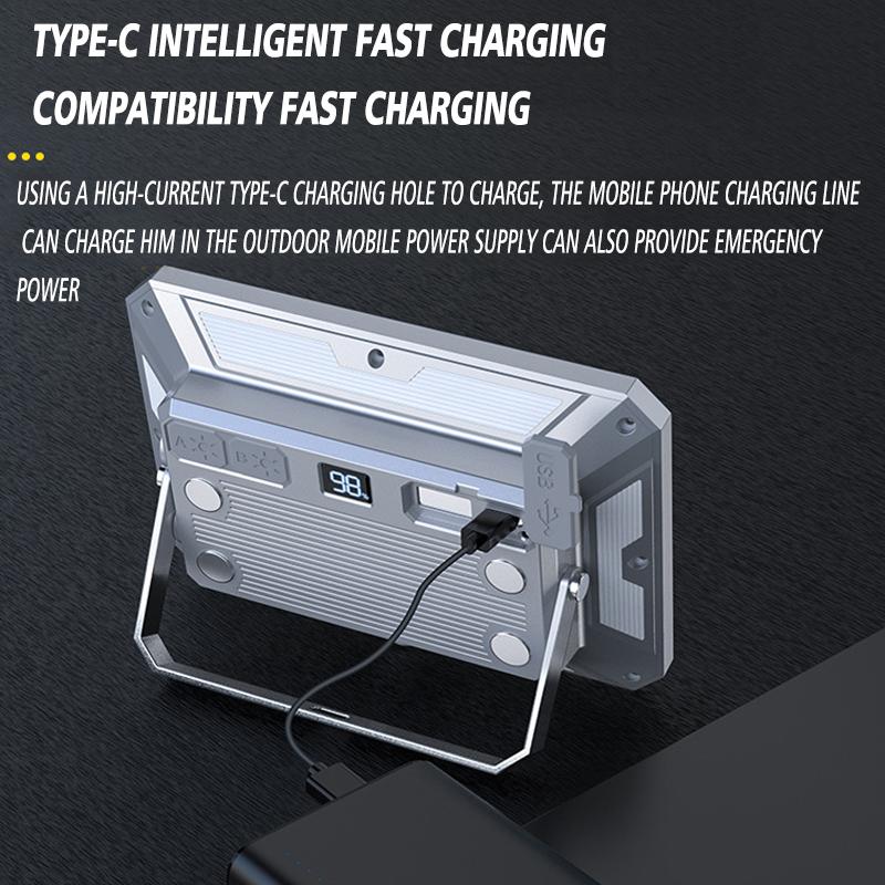 Ny Flomlys Arbeidslampe Innebygd 18650 Batteri Type-C Lampe Powerbank Lommelykt med Magnet Utendørs Bærbar Campinglanterne