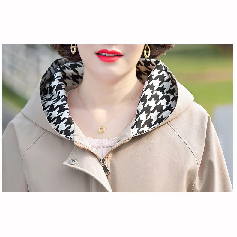 Spring Autumn Hooded Trench Coat Fashion Casual Women Windbreaker Mid Length Outwear Mother Coats