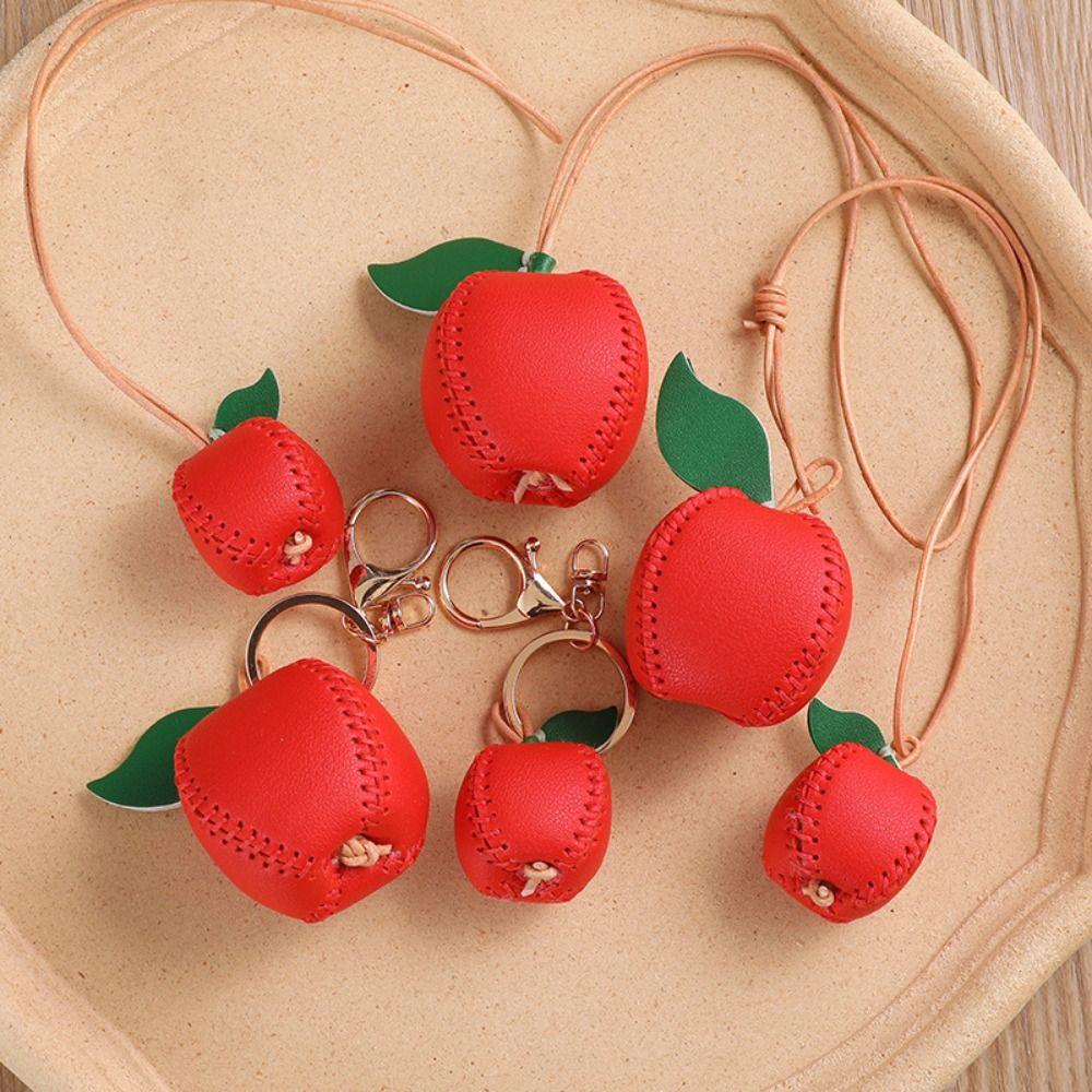 Persimmon Fruit Bag Pendant Pear Leather Keychain Lovely DIY Material Package Keyring Men
