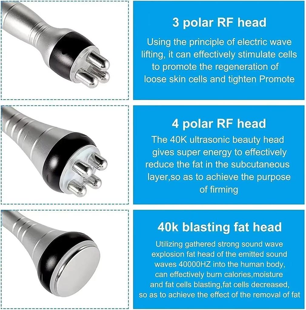 40K Cavitation Ultrasonic 3 In 1 Tool - Multi-Polar Frequency Body Slimming Machine for Anti-Wrinkle Rejuvenation & Skin Tighten