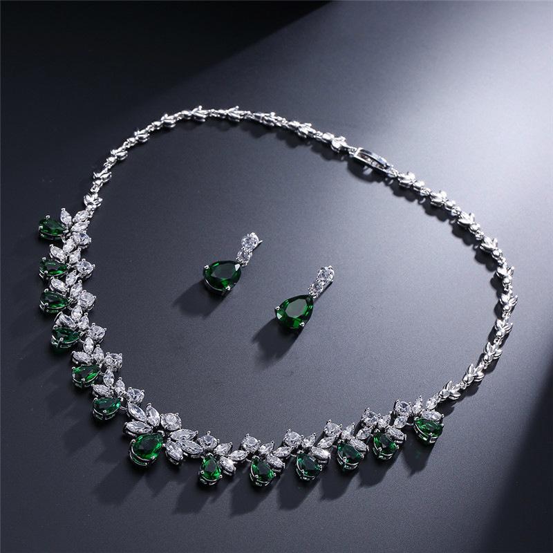 Elegant CZ Zircon Dubai Wedding Bridal Jewelry Set Luxury Water Drop Pendant Necklace Dangle Stud Earrings Sets