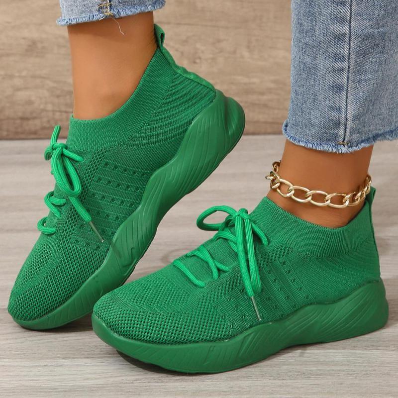 Mode Printemps Vert Chaussures Décontractées Été Baskets Respirantes Chaussures Plates en Maille Femmes Mode Légères Slip On Chaussures de Course Dames