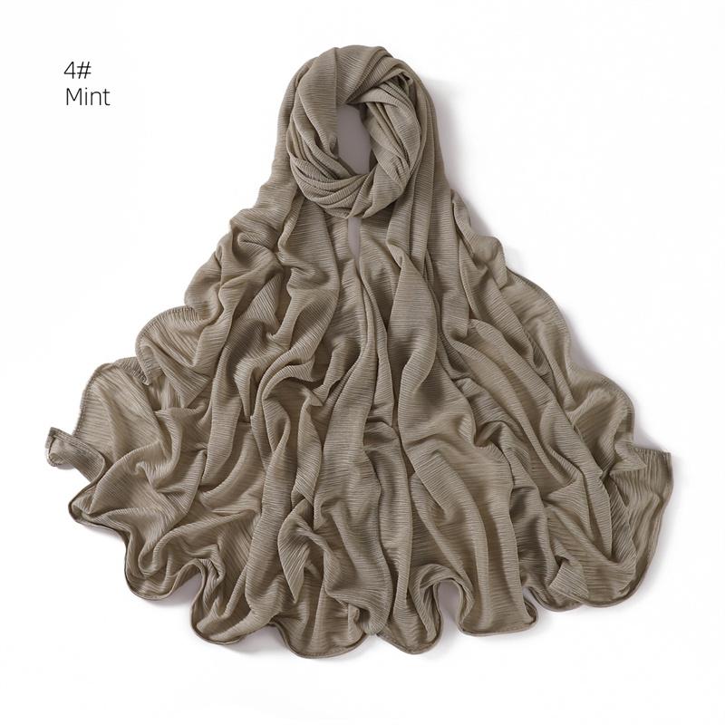 New Women's Soft Solid Color Elastic Breathable Wrinkled Jersey Headband Scarf Muslim Ramadan Hijab Wrap Hijabs