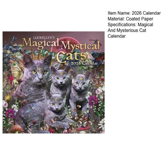 2026 Magický Mystický Kočičí Nástěnný Kalendář Legrační Kočka 12měsíční Kalendář Leden 2026 - Prosinec 2026 Plánovač Organizér Domácí Kanceláře
