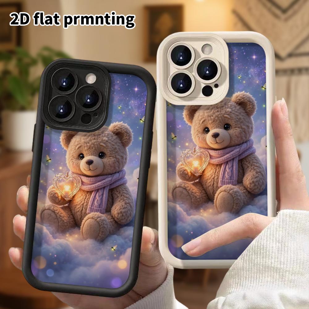 Phone case: 2D flat, suitable for iPhone 18 17 16 15 14 13 Pro protective case, cloud bear, perfect Christmas and Halloween holiday gift