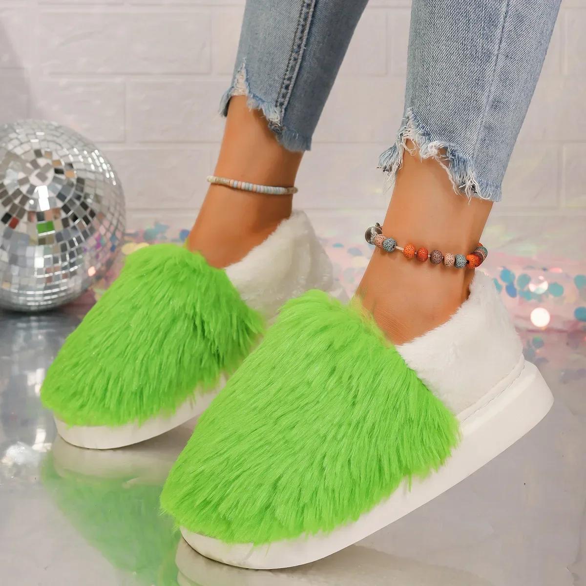 

Модные женские тапочки осень-зима 2024 года из плюша, ленивые домашние тапочки из хлопка, нескользящие, прочные, модные, теплые, хлопковые туфли 36 зелёный