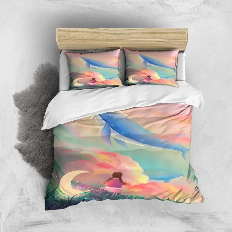 

Whales and Girls Digital Print Polyester Bedding Sets Child Covers Boys Bed Linen Set for Teens bedding set blue and pink Covers 70x133cm