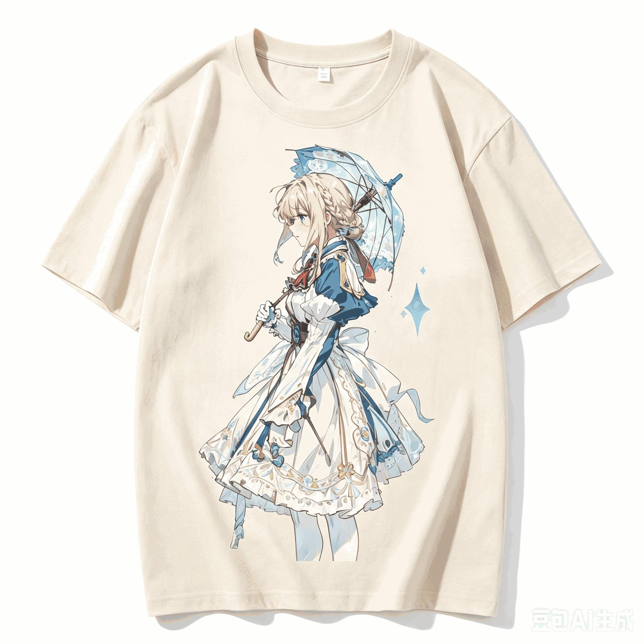 Violet Evergarden Violet Evergarden Hält Sonnenschirm Ganzkörper Grafik Rundhals Kurzarm T-Shirt M white