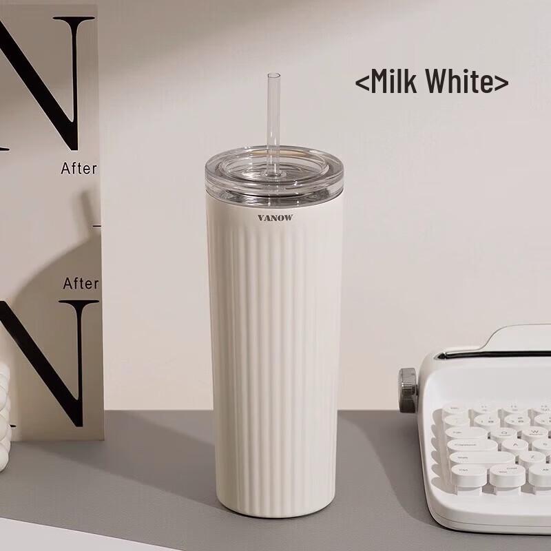 Vanow Ceramic Lined Insulated Coffee Tumbler with Straw