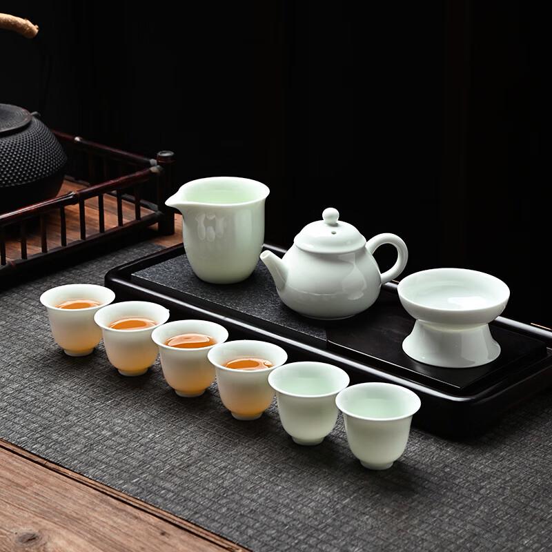 10-Piece Pure White Ceramic Kung Fu Tea Set with Leather Box