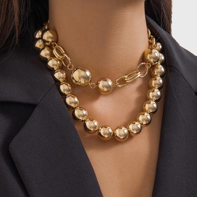 New Exaggerated and Cold Round Bead Bead Double Layered Necklace Necklaces with Palace Style Versatile Accessories