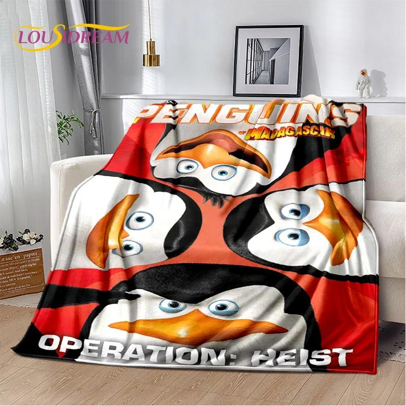 Urocze Pingwiny z Madagaskaru Kreskówkowy Koc, Miękki Koc Rzutowy do Domu Sypialni Łóżka Sofy Pikniku Podróży Biura Pokrowiec Prezent dla Dziecka