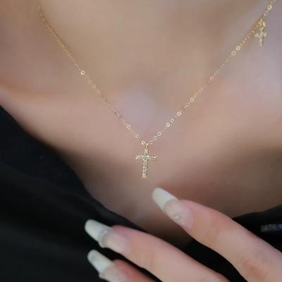 S925 Sterling Silver Cross Diamond-Studded Necklace Simple Classic Light Luxury Clavicle Chain for Women