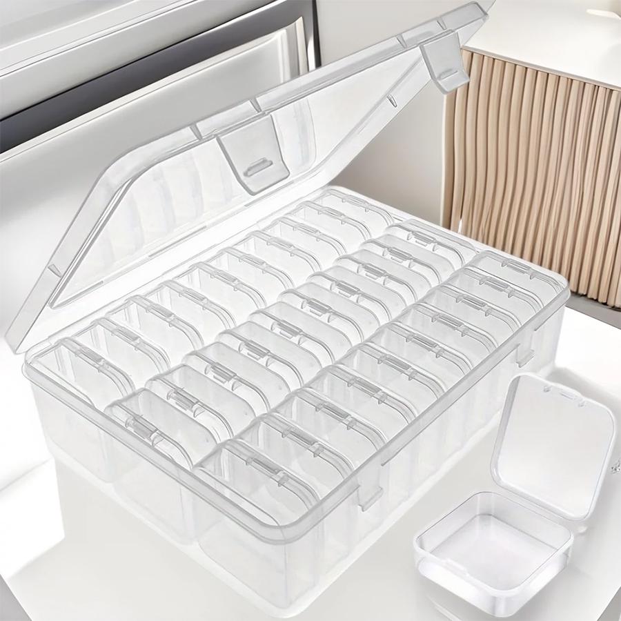 Odolný plastový úložný box, 30 přihrádek a malý kontejner - Průhledný organizér na šperky a drobné předměty