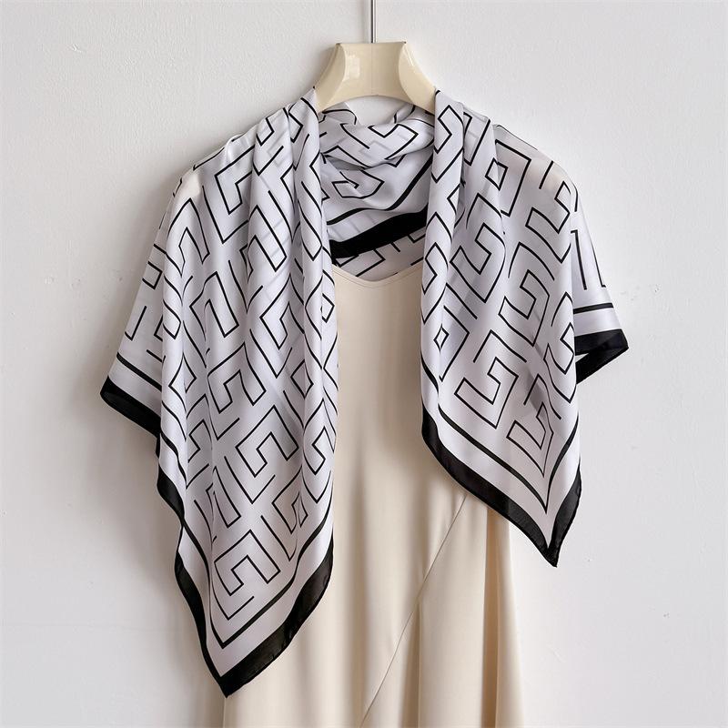 New simple paper pattern simulation silk high-end large square scarf silk scarf printed shawl decorative scarf sunscreen headscarf scarf