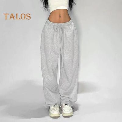 Women Sport Pants Loose Fit Solid Color Versatile Leisure Pants Elastic Waist Adjustable Drawstring Hip Hop Dance Trousers