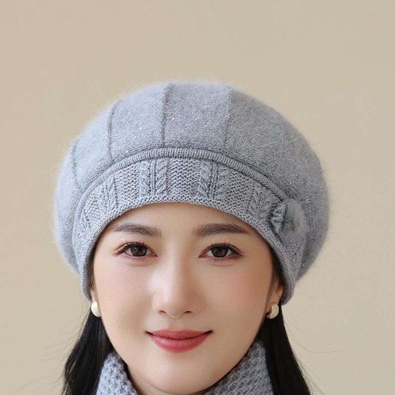 In The Elderly Rabbit Hair Knitted Hat Ladies Beret Fashion Thickened Warm Wool Hat