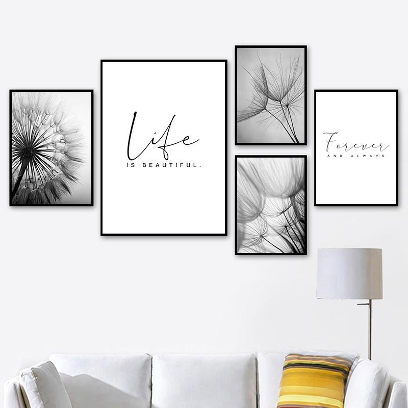 Dandelion Canvas Painting Quote Wall Picture Home Decor Landscape Plant Art Posters Life Forever Quote Art Prints HD2800
