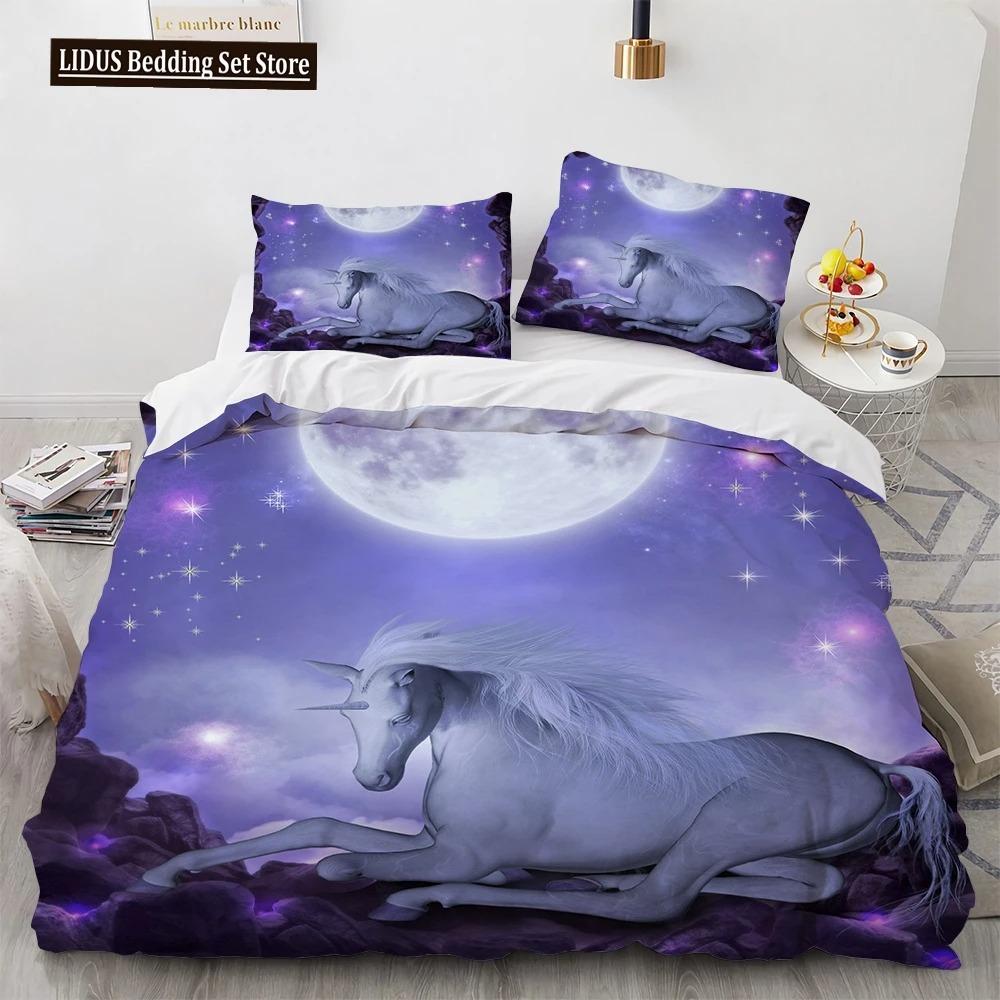 Unicorn Beding Set 3D Print White Horse Soft Duvet Cover Set Pink Background King Quen Ful Twin Sized Dimensions For Children Kids Ten Warm Comforter