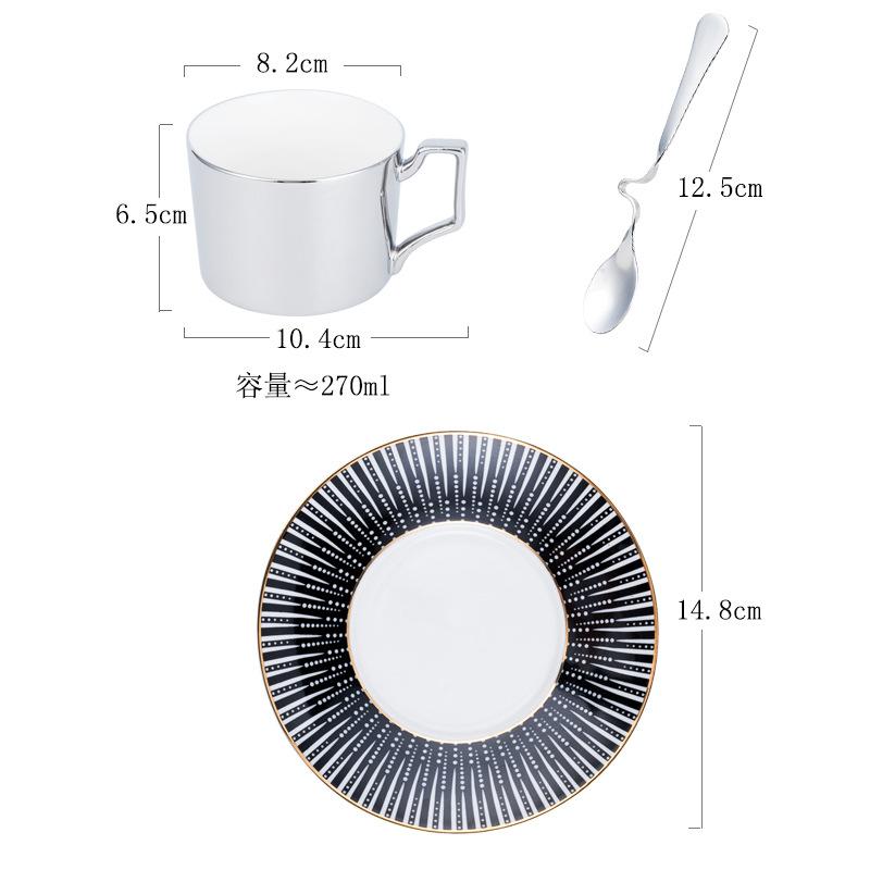 Titanium Silver Mirror Reflection Coffee Cup with Plate Logo Custom European Coffee Cup Plate Afternoon Tea Cup Set
