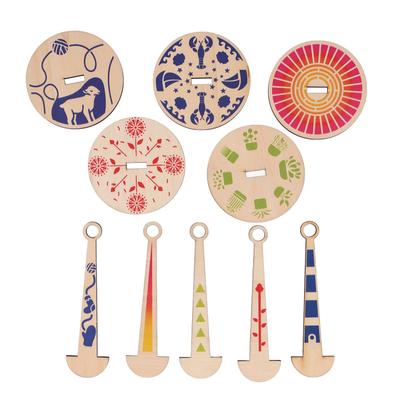 5 Set Wrist Yarn Holder Wooden Portable Yarn Carrier Spinner for Cafe Outdoor Travel