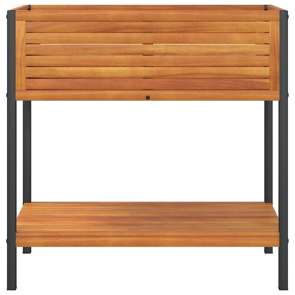 Plant Pot with Shelf 80 x 45 x 80 cm Solid Acacia Wood and Steel