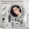 9" Wall Mounted Makeup Lighted Mirror, 4000mAh Rechargeable Double Sided LED Vanity Mirror with Height Adjustable&1X/10X Magnification, 3 Color