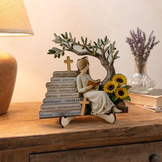 Scultura Decorativa Minimalista per Scaffale, Statuetta in Legno di Ragazza che Legge, Statua Stabile in Stile Pastorale, Statuetta da Scrivania per Decorazione di Librerie, Guarigione Artistica