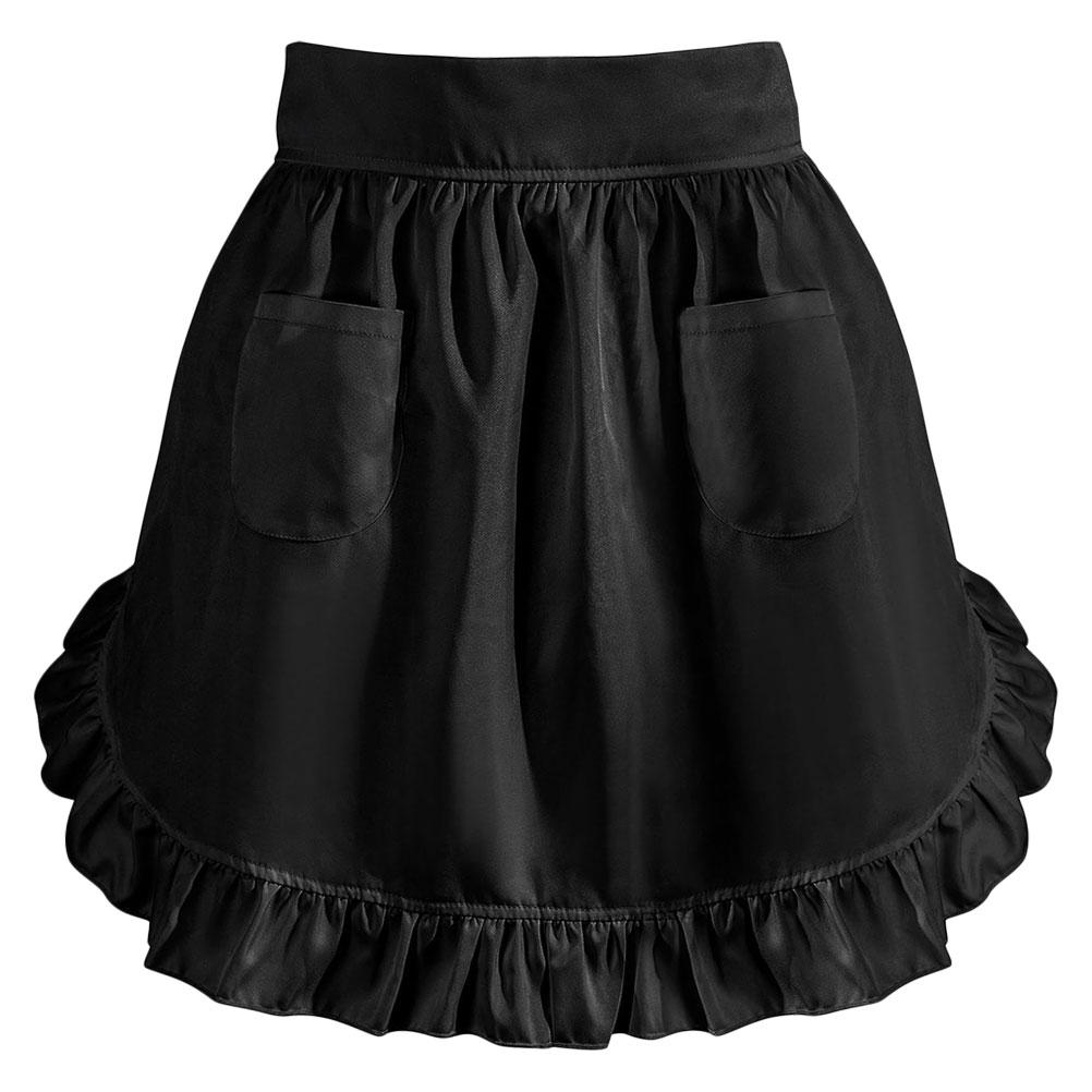 European Style White Maid Waist Apron Half Apron with 2 Pockets Soft Breathable for Kitchen Cooking Baking Serving