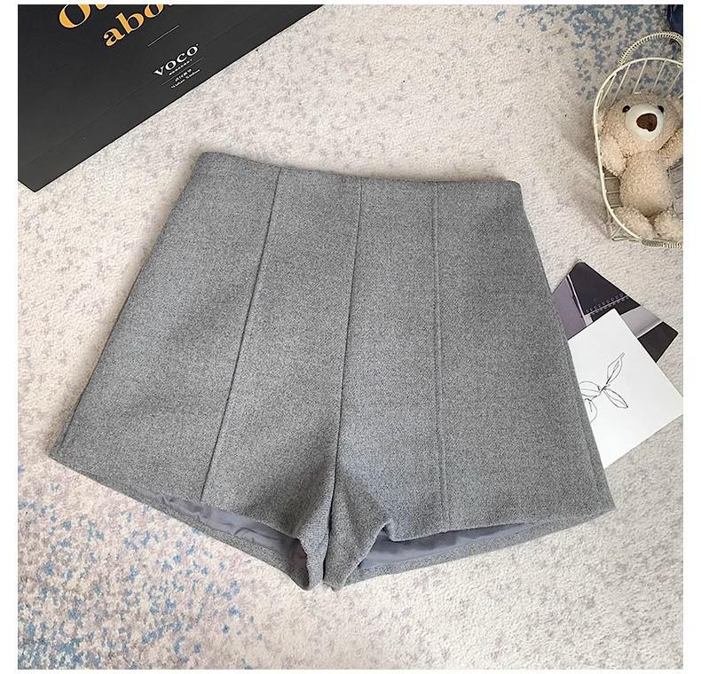 Women's Gray Retro Woolen Booty Shorts - Autumn/Winter Casual Straight Wide Leg Pants