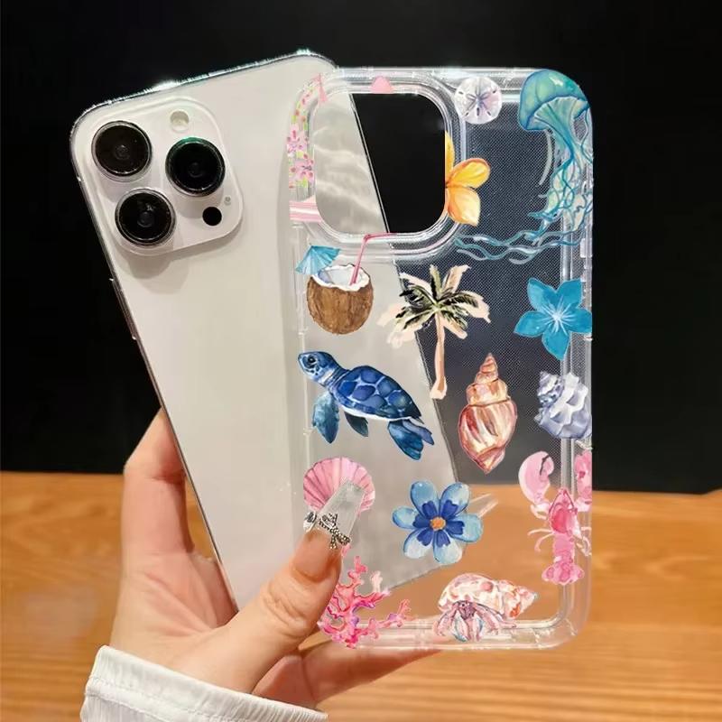 Ocean Life Theme Phone Case For iPhone 17 Air 16 E 15 14 13 12 11 Pro Max Plus Mini SE 2020 2022 Transparent Shockproof Cover