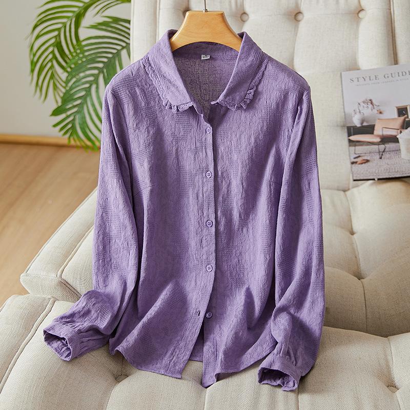 

Pink Embroidered Shirt Women s Long-sleeved New Slim-fit Embroidered Top Pure Cotton Bottoming Shirt Women M