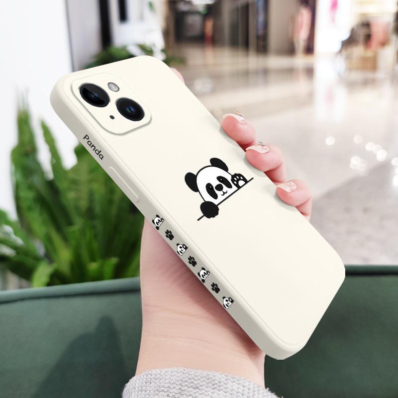 Panda Cute Label Phone Case For iPhone 17 17 Air 16 16e 15 14 13 12 11 X XR XS Plus Pro Max Mini Silicone Cover iPhone 12