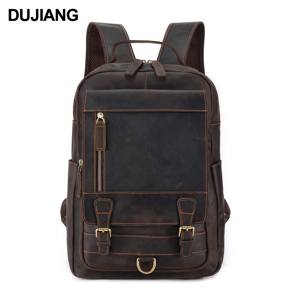 

Мужской кожаный рюкзак DUJIANG Crazy Horse с высокой вместимостью для повседневного ношения