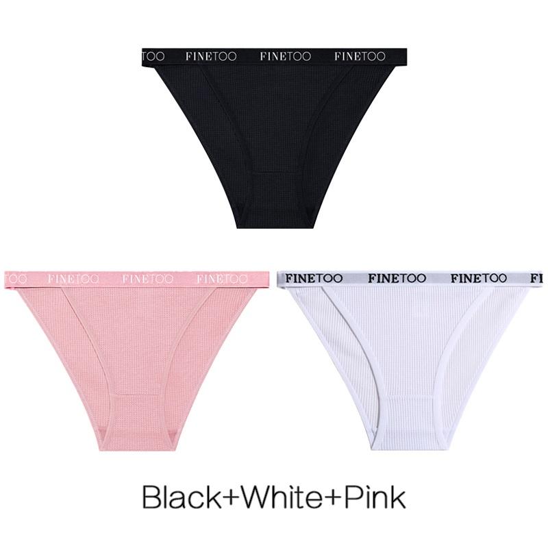 FINETOO 3Pcs/set Women's Cotton Panties Low-Rise Female Comfortable Underwear Waffle Briefs Letter Belt Underpants Lingerie New