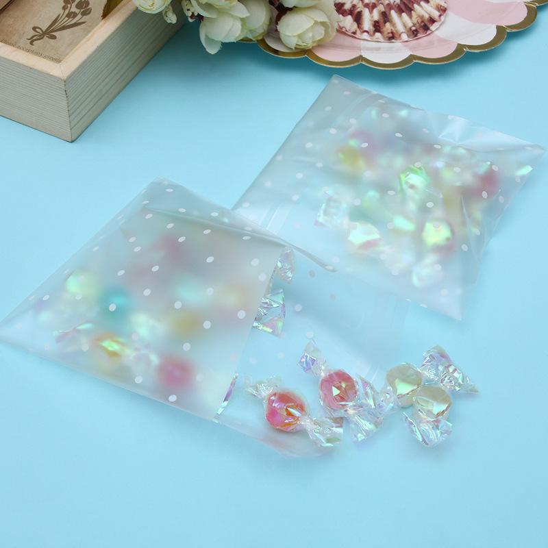 100Pcs Gift Packing Bag Plastic Biscuits Packaging Bread Baking Supplies White Dot candy Cookies Package Party wedding decor