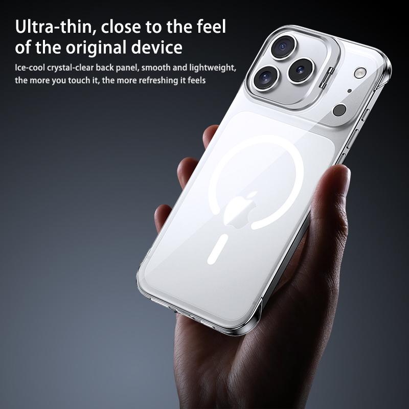 Ultra Thin Frameless Clear Holder Phone Case for IPhone Air 17 16 15 14 13 Pro Max Magnetic Transprarent Lens Bracket Hard Cover
