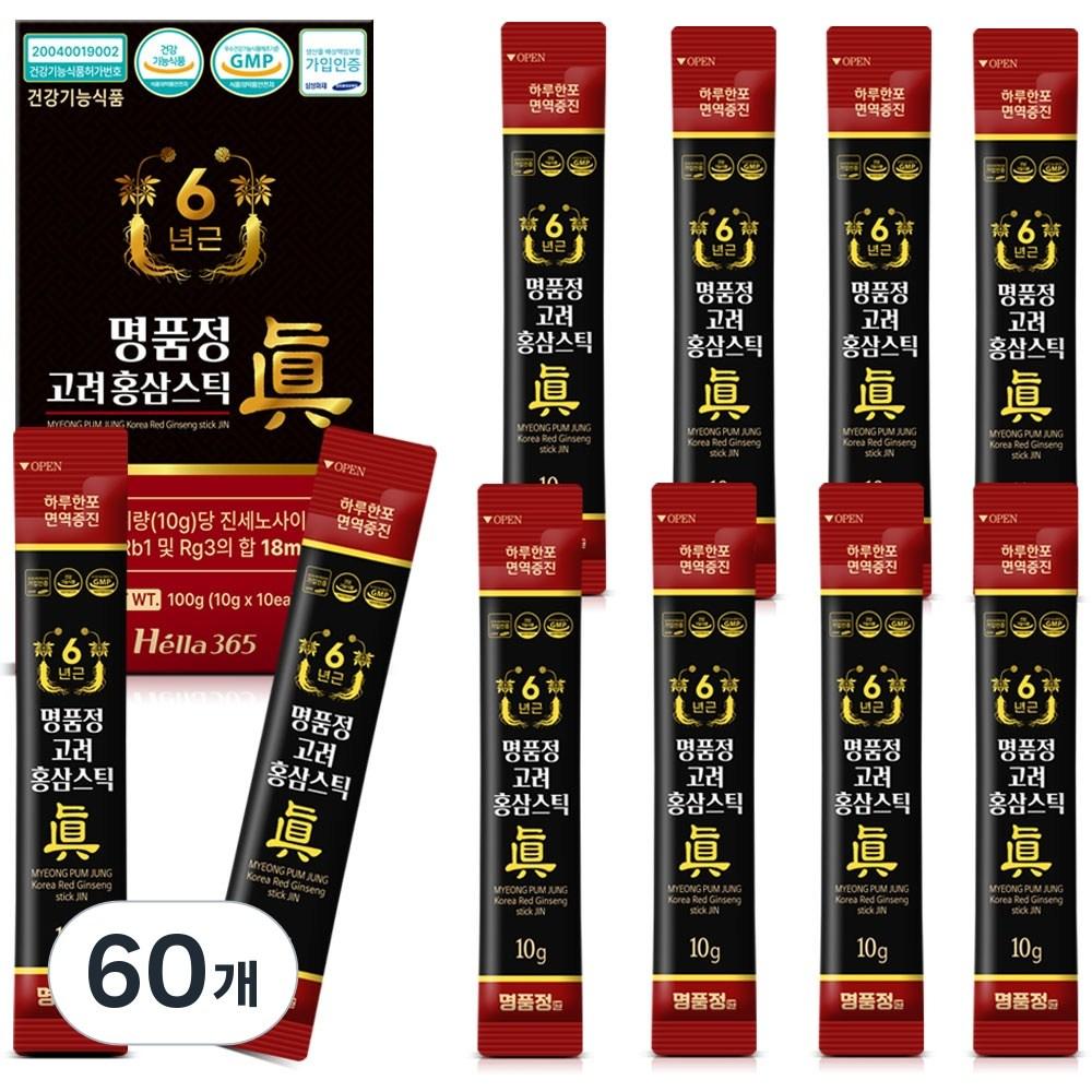 Myeongpumjeong 6-Year-Old Korean Red Ginseng Stick Jin Value Type: 10g Ginsenoside 18mg per sachet, 60 pcs
