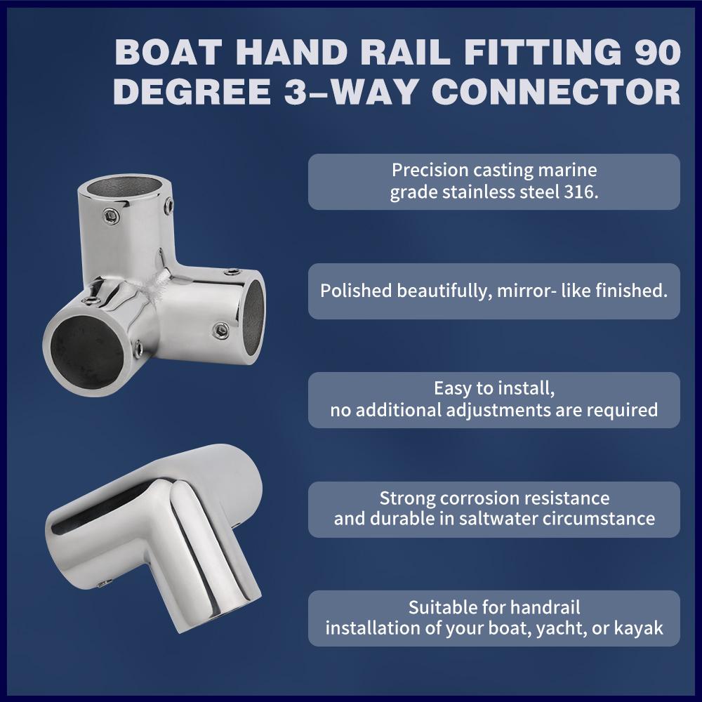 Marine 316 Stainless Steel Rail Fittings 90° 3 Way Corner Elbow Tubing Boat Handrail Fitting 22/25/30/32mm Marine Hardware